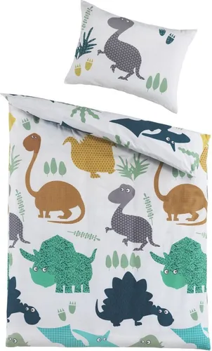 Renforce Baby Bettwäsche 100 cm x 135 cm Dino Welt blau 100% Baumwolle