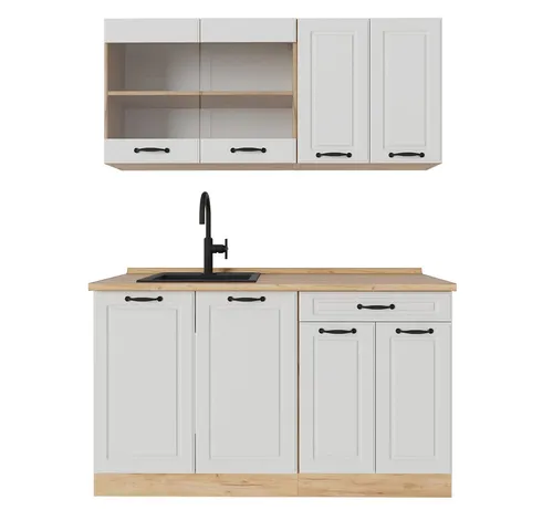 Vicco Küchenzeile R-Line, Weiß Landhaus/Goldkraft Eiche, 140 cm