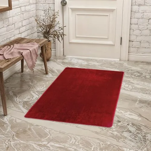 Teppium Läufer Teppich Rot 60x100 cm Waschbarer Kurzflor Teppich, rutschfest & weich, modernes einfarbiges Design für Schlafzimmer, Küche & Flur