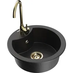 Mexen Diego Granit-Spüle mit Mischbatterie Telma, Schwarz/Silber