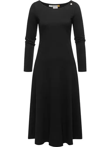 Ragwear Damen Jersey Shirtkleid Appero Long Black - Gr. M - Freizeitkleid für Damen aus robustem, warmem Jerseystoff, 100% vegan und ideal für kalte Tage. Stylisches Design mit Rundhalsausschnitt und tailliertem Schnitt, perfekt für den Alltag!