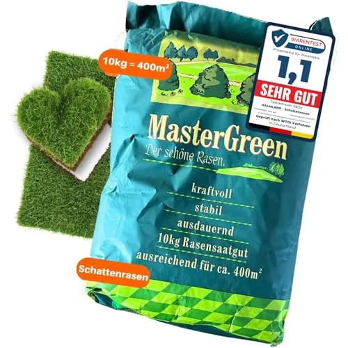 Rasensamen Schattenrasen schnellkeimend 10kg = 400m² Herbst - SEHR GUT getestet - trockenresistent | Rasen Reparatur, Rasen Nachsaat, Neuansaat