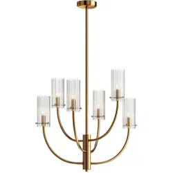Kronleuchter Arco Messingfarben 40 Watt - Eleganter Kronleuchter in Messingfarben, ideal für stilvolle Wohnräume und mit einer maximalen Leistung von 40 Watt für eine angenehme Beleuchtung.
