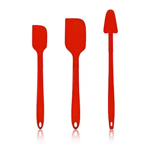 Kochblume Schaber-Set - Restelöffel L & Design Teigschaber L & Design Teigschaber M 3er Set | Premium-Silikon | Hitzbeständig | Spülmaschinenfest | Farbe: rot