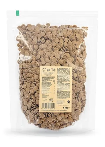 KoRo Bio weiße Drops mit Kokosblütenzucker 1 kg - Schokolade mit karamellig-süßem Geschmack, vegan und ideal zum Backen oder für Müsli – ein farbliches Highlight in jedem Rezept!