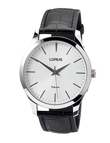 Lorus Herren-Uhr RRX73HX9 - Edelstahl mit Lederband - Armbanduhren für Herren mit robustem Edelstahlgehäuse und hochwertigem Lederarmband für hohen Tragekomfort. Wasserdicht bis 5 BAR, ideal für den täglichen Gebrauch.