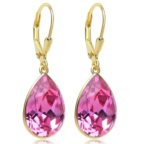 Ohrringe Rosa Gold Kristalle Rose Tropfen Ohrhänger Klappverschluss NOBEL SCHMUCK 925