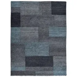 Theko Wollteppich Türkis, 250x300 cm - Patchwork Teppich aus 100% Schurwolle, handgeknüpft, für Fußbodenheizung geeignet, vereint modernes Design mit Strapazierfähigkeit und verleiht jedem Raum eine persönliche Note.