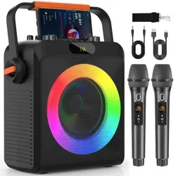 JYX Karaoke Maschine mit 2 Mikrofonen – Tragbarer Bluetooth Lautsprecher für Partys - Tragbarer Lautsprecher mit über 12 Stunden Spielzeit und kraftvollem Sound. Zwei kabellose Mikrofone und pulsierende LED-Lichter sorgen für unvergessliche Partystimmung.