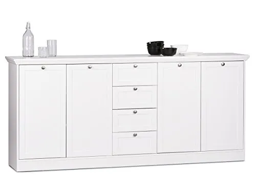 möbelando Sideboard Highboard Anrichte Kommode Standschrank Schrank weiß Landsted II - Kommode in hochwertiger Verarbeitung, 200 cm breit und mit stabilen, kratzfesten Oberflächen. Ideal für stilvolle Aufbewahrung in jedem Zuhause.