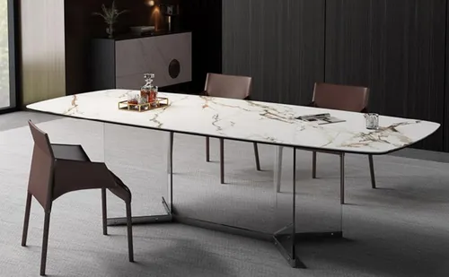 Esszimmer Esstisch Modern mit Edelstahlbeinen und Marmo-Design - Moderner Esstisch für bis zu 10 Personen, mit stabilen Edelstahlbeinen und elegantem Marmo-Imitat. Ideal für stilvolle Esszimmer und unkomplizierte Montage.