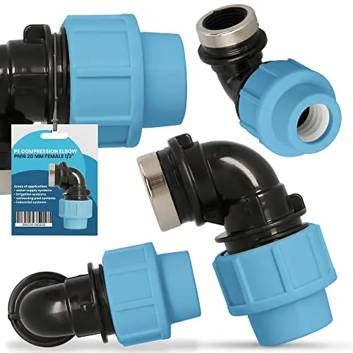 PE Rohr Winkel 90° Bogen PN16 (20 mm x 1/2'' IG) Kupplung Fitting Wasserrohrbogen L-Stück Bewässerungssystem Wasserleitung Wasserrohr Verbinder Garten Versorgungsleitung Pipeline Sprinklersystem