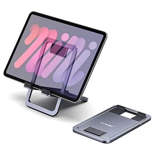 JSAUX Tragbar Tablet Ständer, Aluminium Verstellbarer Tablet Halterung für Tisch Kompatibel mit iPad mini/Air/Pro, Samsung Galaxy Tab, Kindle Fire, Steam Deck, ROG Ally, Switch, iPhone