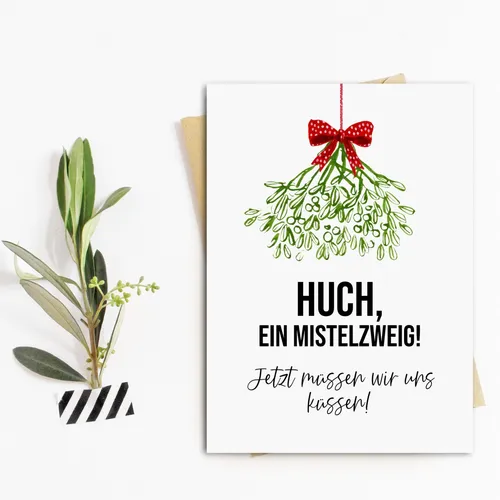 Weihnachtskarte MISTELZWEIG Postkarte Weihnachten lustig von Nastami