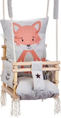 Love Gifts® Babyschaukel aus Holz hochwertig und geeignet als Indoor Schaukel, montierbar an der Decke sowie im Türrahmen, Fuchs, EU
