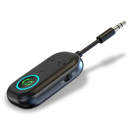 Bluetooth 5.3 Adapter, 2 in 1 Bluetooth Transmitter Empfänger, AUX 3,5mm Blue-Tooth Adapter Splitter Sender Klinke, Blue Tooth Sender Empfänger Klinke für Kopfhörer, Auto, Audio System, TV