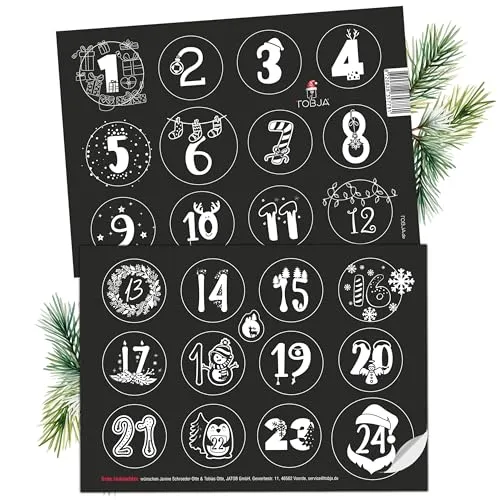 Adventskalender Zahlen Aufkleber - 24 niedliche Sticker für Weihnachten, gestalten Sie persönliche Adventskalender und schaffen Sie besondere Momente