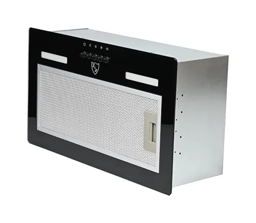 K&H Dunstabzugshaube 52cm Einbauhaube [UMLUFT & ABLUFT] - Abzugshaube mit Metall Fettfilter - Dunstabzug mit LED Beleuchtung - Cooker Hood - BCK-52-330m³/h - Energieklasse B (Schwarzes Glas)