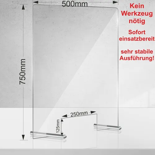 Acryl Schutzschild Spuckschutz | Thekenaufsteller | Niesschutz 750x500mm