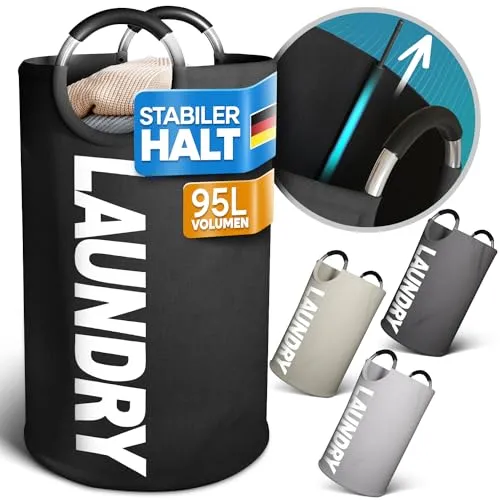 Loco Bird Faltbarer Wäschekorb 95L Schwarz – Großer Wäschesammler mit Griffen - Leichter Schmutzwäschebehälter - Robuster Laundry Basket - Vielseitige Wäschetruhe - schmale Wäschetonne