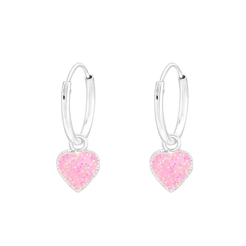 Kleine Herz Creolen 925 Sterling Silber Ohrringe Kinder Mädchen rosa mit Glitzer