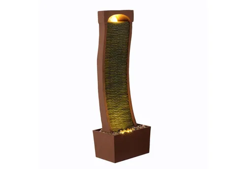 Teamson Home Gartenbrunnen Rot, Kunststoff - Eleganter Wasserfallbrunnen in Schieferoptik mit LED-Beleuchtung, ideal für Garten und Terrasse. Wetterfest und langlebig, schafft eine beruhigende Atmosphäre mit plätscherndem Wasser.