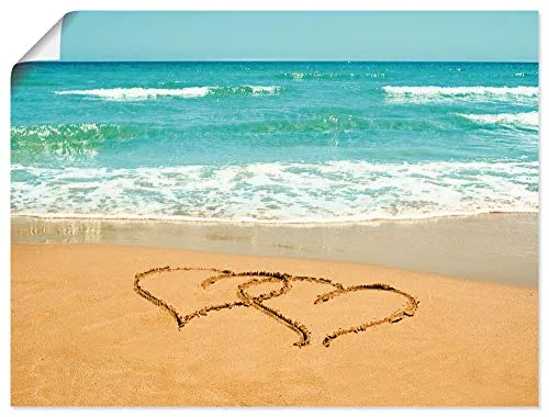 Artland Poster Herzen im Sand in blau von ARTland