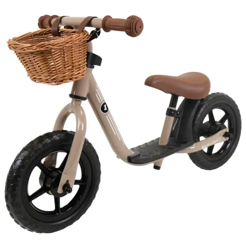 Bandits & Angels Laufrad aus Metall mit Weidenkorb ab 2 Jahren – Lauflernrad – Verstellbarer Sattel 29 bis 39 cm – für Jungen und Mädchen – niedriger Einstieg mit Trittbrett (Vintage Sand)