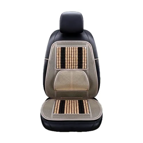 Blueshyhall Auto Sitzbezug Massage, Sitzauflage Auto Holzperlen mit Lendenstütze, Coole Atmungsaktive Autositzbezüge Sommer Sitzauflage Auto Vordersitze (Beige)