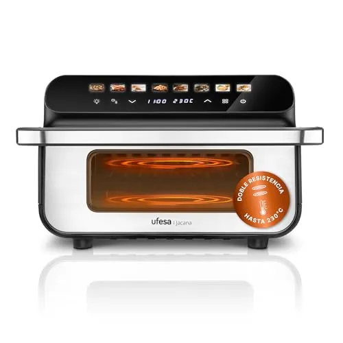 Ufesa Jacana Heißluftfritteuse 10 L, Airfryer XXL mit Doppelheizung, Elektrischer Mini-Backofen, 28 cm Durchmesser, 230 °C Max. Temperatur, Grill-Zubehör, Air Pulse Ultra 360 °C Technologie