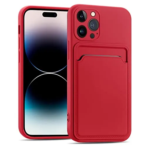 CoolGadget Kartenhülle Handy für iPhone 15 Pro Card Case, Schutzhülle mit Kartenfach & TPU Stoßschutz und Microfaserfutter, kompatibel mit iPhone 15 Pro (6,1 Zoll), Rot
