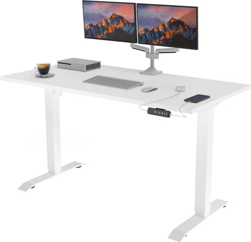 POKAR Höhenverstellbarer Schreibtisch Elektrisch 120x60 cm in Weiß