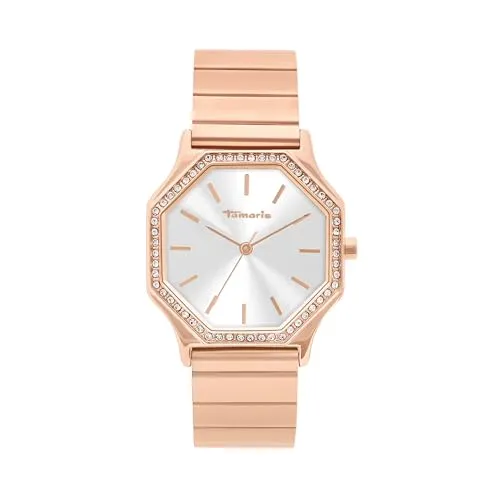 Tamaris Damenuhr mit Zirkoniasteinen - Elegante Damen Armbanduhr, 3ATM wasserdicht, mit kratzunempfindlichem Mineralglas und selbstkürzbarem Metallband für perfekten Tragekomfort.