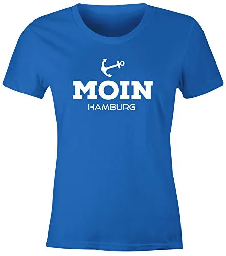 MoonWorks® Damen T-Shirt Moin Hamburg Anker Maritime Damen Slim Fit blau L