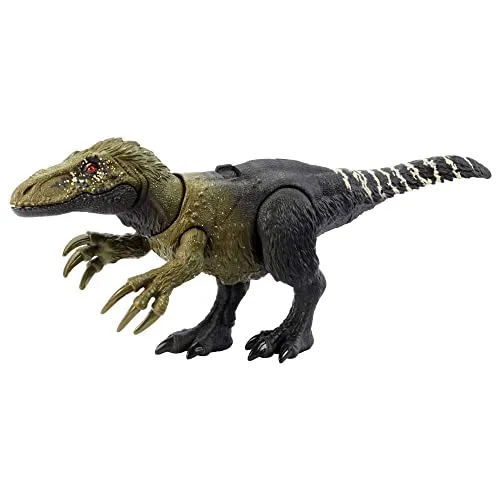 JURASSIC WORLD Wild Roar - Orkoraptor Dinosaurier-Spielzeugfigur mit Brüllgeräusch, Angriffsbewegung und verborgenem Track-Code für AR Erlebnis, 13 cm, für Kinder ab 4 Jahren, HLP21