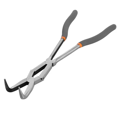 Navaris Nadelzange lang gebogen - Spitzzange - Doppelgelenk Zange - 90 Grad Spitze - Hakenlöser Angeln - Angelzange Greifzange lang - Flachzange Flachrundzange