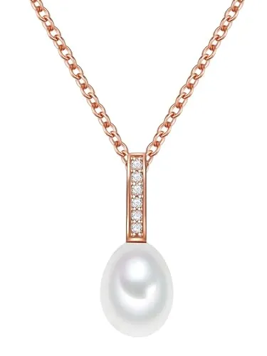 Valero Pearls Damen-Kette aus Sterling Silber 925 - Elegante Halskette aus rosévergoldetem 925er Sterlingsilber mit tropfenförmiger Süßwasser-Zuchtperle und funkelnden Zirkonia, ideal als Geschenk für Perlenschmuck-Liebhaberinnen.