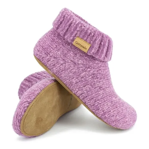 Gottstein Hüttenschuh Knit Boot - Filz-Hausschuh aus 100% Schurwolle in Pastel-pink, Größe 38 - Hausschuhe aus nachhaltiger Produktion in Österreich, mit temperaturregulierender Wolle und hochwertiger Ledersohle für optimalen Komfort das ganze Jahr über.