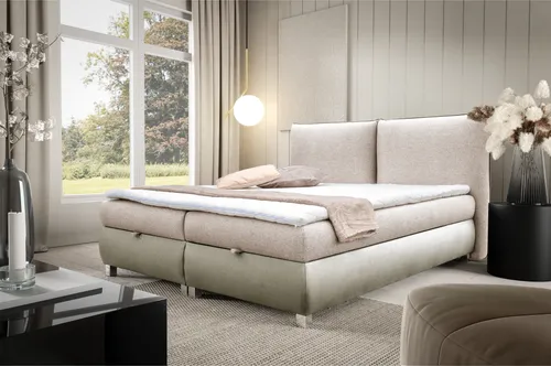 Boxspringbett Doppelbett TOGO – 160x200cm Bett mit Bonellmatratze, mit Bettkasten für Bettwäsche und Topper. EIN Bett mit einem klassischen, konturierten Kopfteil (Color 0301, 160x200)