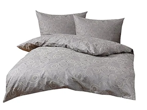 Bettwäsche Mako Satin Damast Paisley Garnitur Davos 200x220 + 2x 80x80 hellgrün-grau - Edle Bettwäsche Garnitur in Größe 200x220 cm mit 2x 80x80 cm Kissenbezügen. Hergestellt aus 100% Baumwolle, bietet sie ein angenehmes Hautgefühl und ist nach Oeko-Tex Standard 100 zertifiziert.