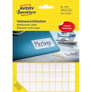 Avery Zweckform 3312 Etiketten weiß 12 x 18mm, 1800 Stück