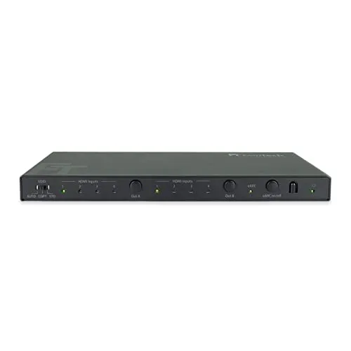 FeinTech VAX04201 HDMI eARC Pass Matrix Switch 4x2 - Video Umschaltpulte für 2 Displays und Soundbar, unterstützt 4K 60Hz und Dolby Atmos für ein unvergleichliches Klangerlebnis.