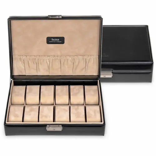 SACHER Uhrenetui für 12 Uhren new classic schwarz - Uhrenaufbewahrung aus feinstem italienischen Echtleder, handgefertigt in Deutschland. Hochwertig, langlebig und ideal für stilvolle Uhrenliebhaber.