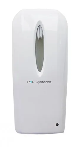 P+L Systems Desinfektionsmittelspender Premium 1000 ml - Automatischer Desinfektionsmittelspender für hygienische Anwendungen, ideal für öffentliche Einrichtungen. Mit transparentem Füllstandsanzeiger und 1 ml Dosierung pro Pumpvorgang.
