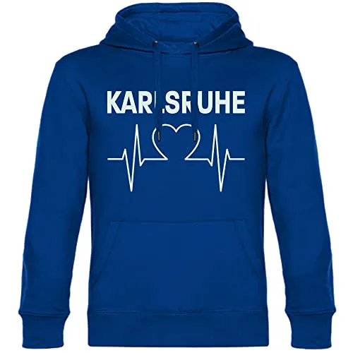 multifanshop Kapuzen Sweatshirt Karlsruhe Herzschlag Hoodie XXL blau - Fun-Kapuzenpullover mit kuscheliger Oberfläche und hochwertigem Druck. Ideal als Geschenk für Karlsruhe-Fans oder für sich selbst. Hochwertige Materialien garantieren Langlebigkeit und Komfort.