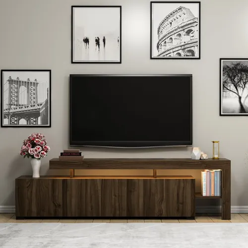 Skye Decor Beliz - Moderner TV-Schrank aus Walnuss - TV-Schränke mit LED-Beleuchtung und viel Stauraum, ideal für ein stilvolles und funktionales Wohnzimmer.