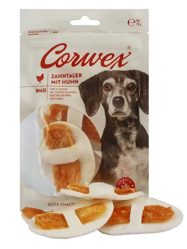 Corwex Zahntaler mit Huhn MAXI 70g – Große Zahnpflege-Snacks für Hunde