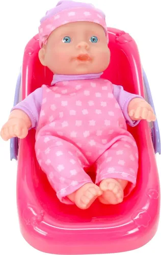 Babypuppen-Set, Babypuppe mit Babyschale zum Tragen, Puppe mit Babywippe, Strampler mit Klettverschluß und Mützchen, ca. 23 cm
