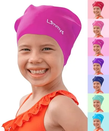 Limmys Schwimmkappe für Kinder – Aus 100 % Silikon – Für Lange Haare – Weich, Dehnbar & Bequem – Entwickelt für Langlebigkeit & Knotenfreies Tragen