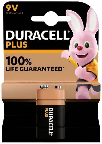 Duracell MN1604 Plus 9V-Block Batterie - Zuverlässige Alkaline-Batterie mit 10 Jahren Haltbarkeit, ideal für elektronische Alltagsgeräte